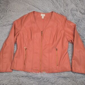 Chico's Jacket Womens 2 Faux Leather Zip Up Coat Preppy Comfort Softshell